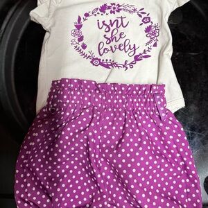 SHEIN White Top and Purple Polka Dot Shorts Matching Set